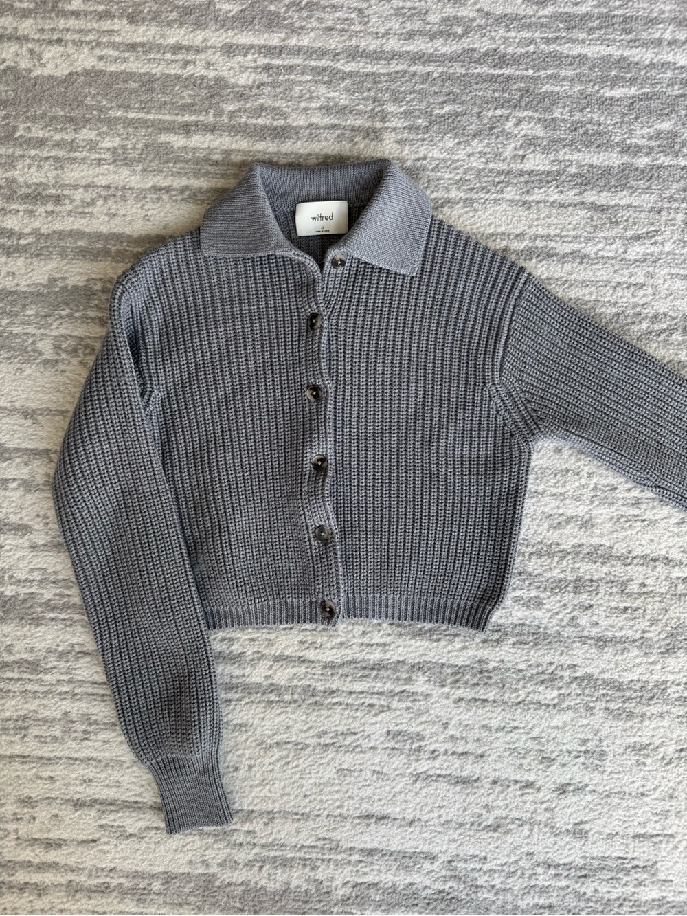 Aritzia Wilfred Gray Cropped Button-Up Ribbed Knit Cardigan XS